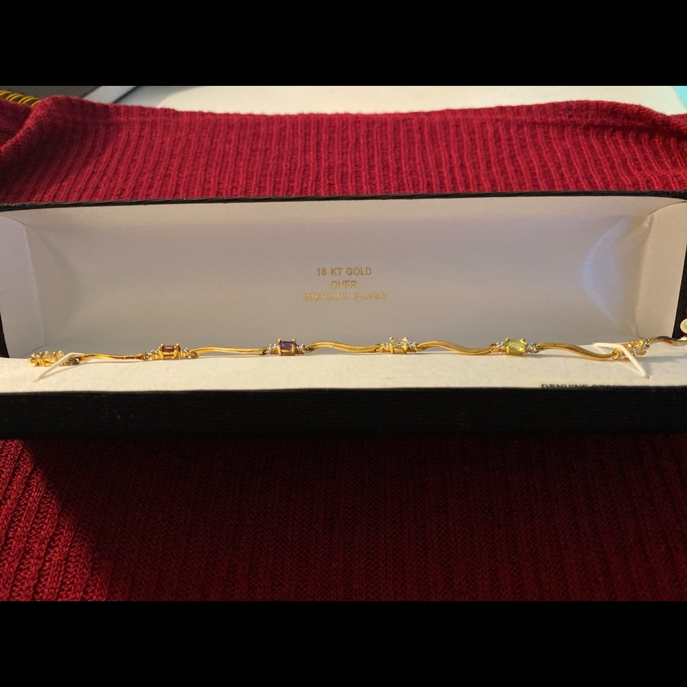 18 KT Gold Over Silver Bracelet w/ Genuine Stones